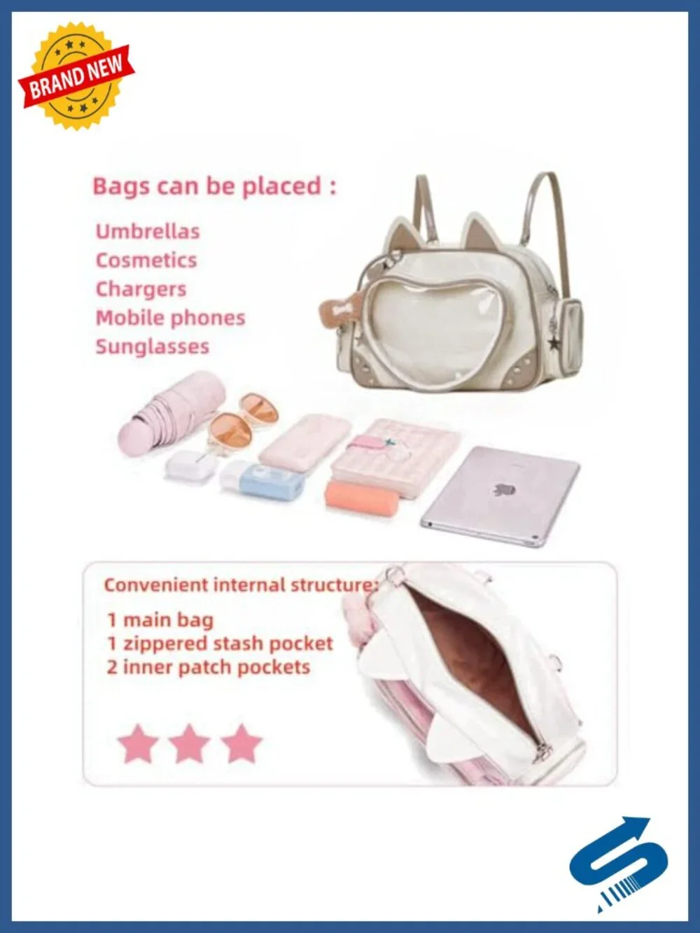 Kawaii Ita Bag Cat Pin Display Backpack Crossbody Shoulder Purse Anime Cosplay